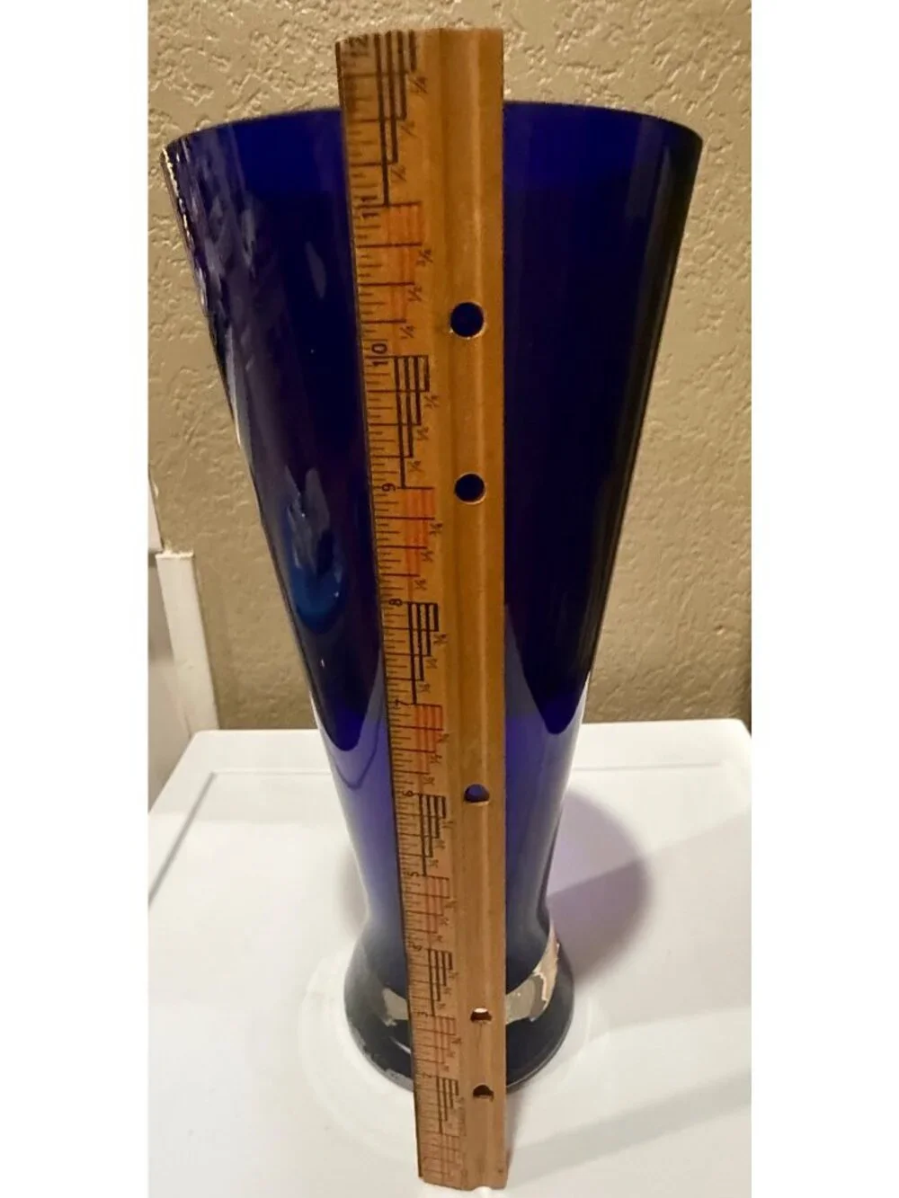Handcrafted Mouthblown Cobalt Blue Glass Vase From Poland 11.5 Inches Tall
